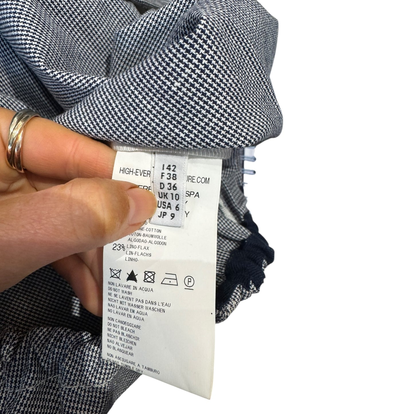 High Blue Navy Houndstooth Hooded Cotton and Linen Coat - 12