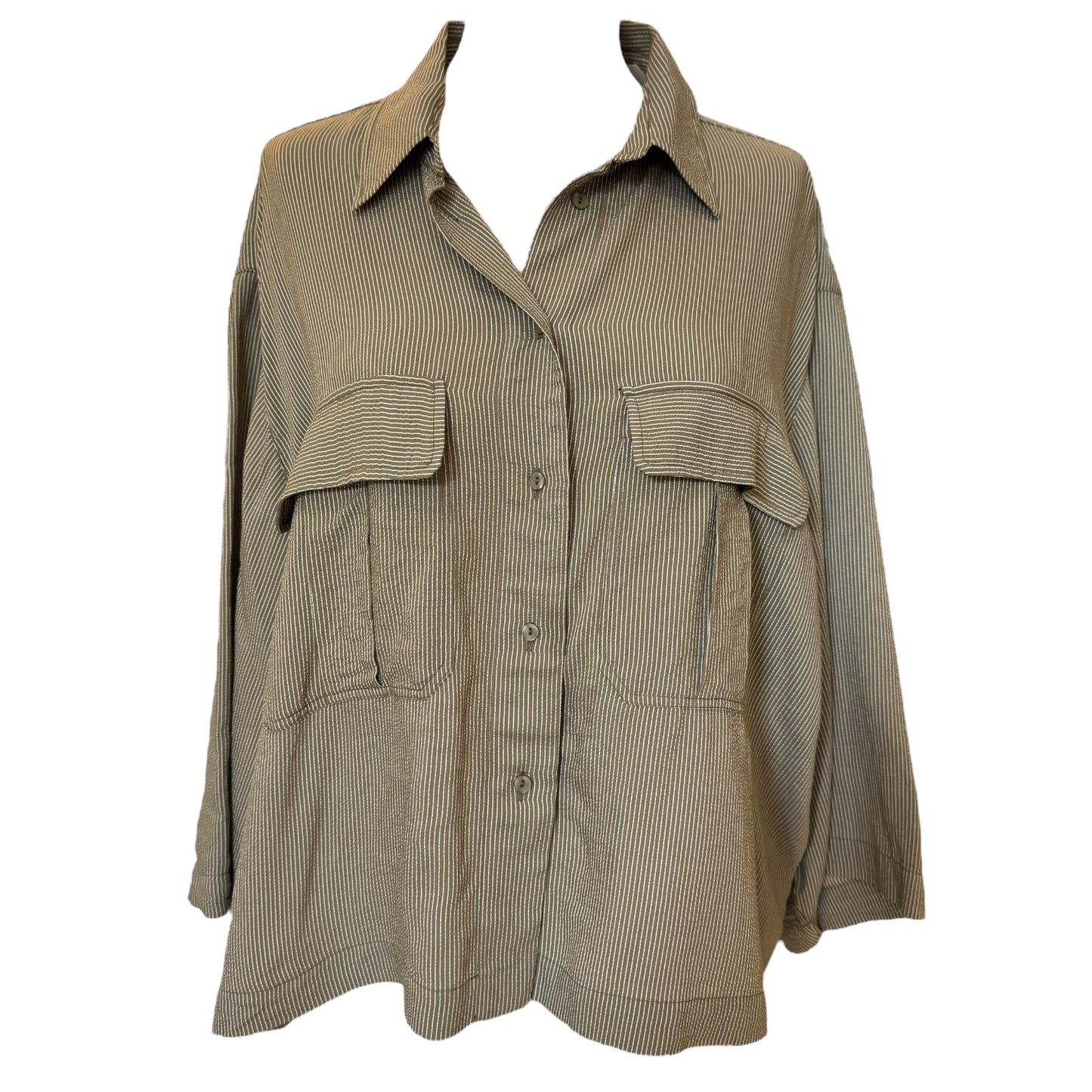 Massimo Dutti Khaki Stripe Top - 16/18