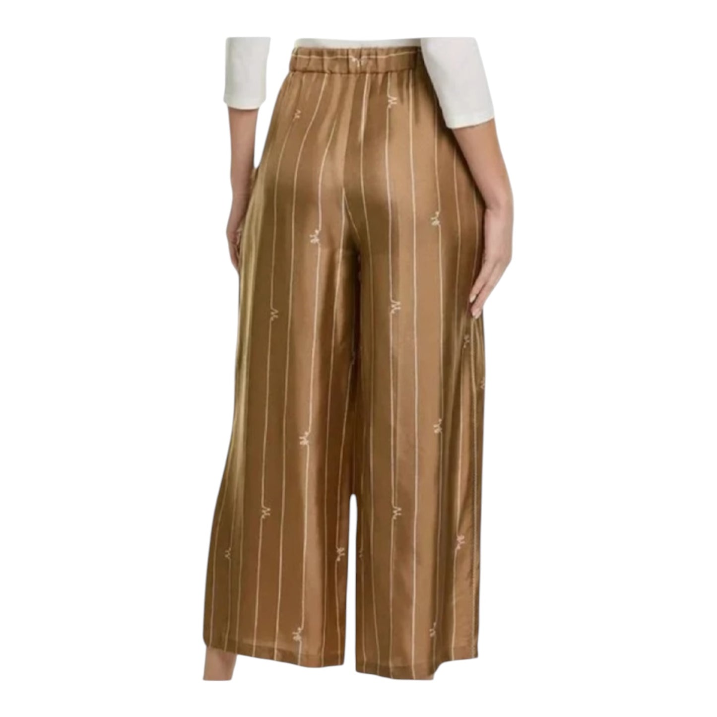 Max Mara Tan and White 'Calabra' Silk Trousers - 12