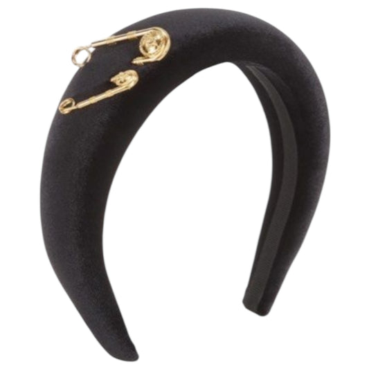 Versace Black Velvet and Gold Safety Pin Headband