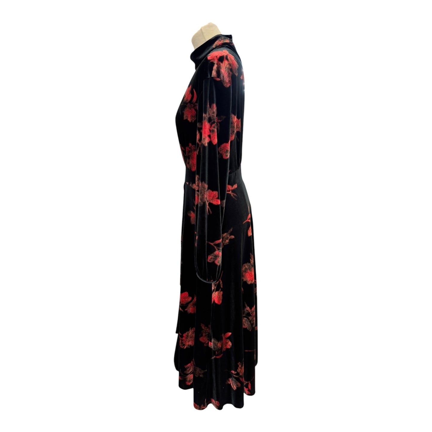 Biba Black and Red Velvet Midi Dress - 16/18