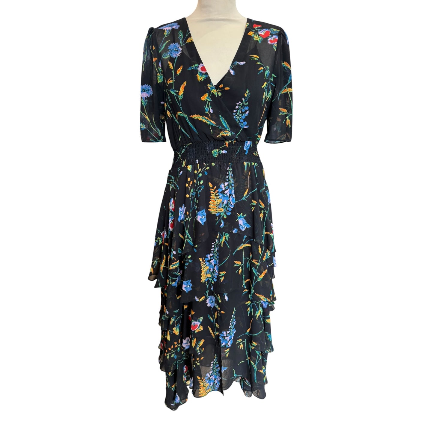 Maje Printed Maxi Dress with Ruffles - 10