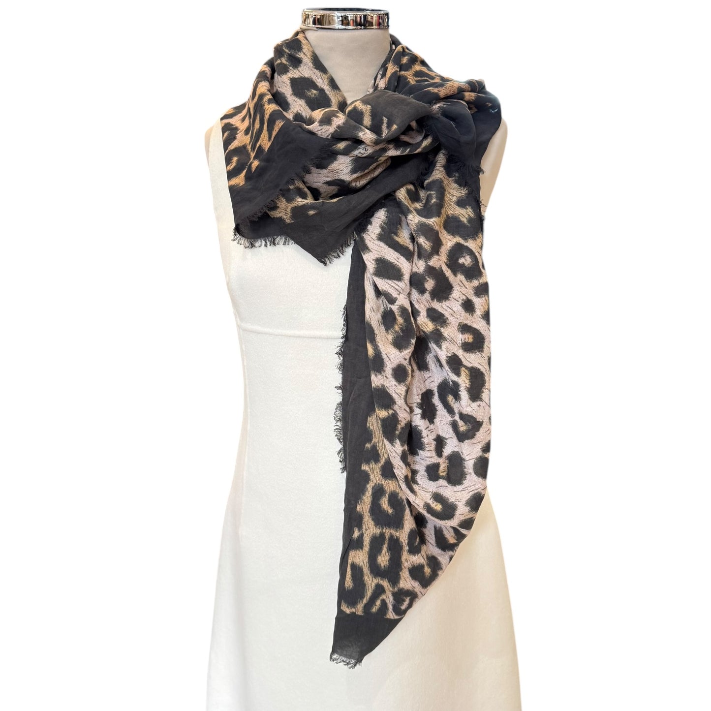 All Saints Black and Leopard Print Scarf