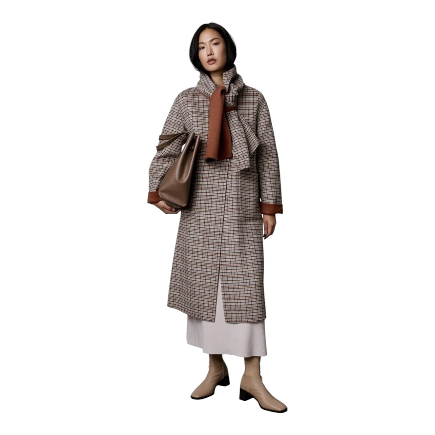 Jaeger Reversible Brown and Check Coat with Scarf - 12