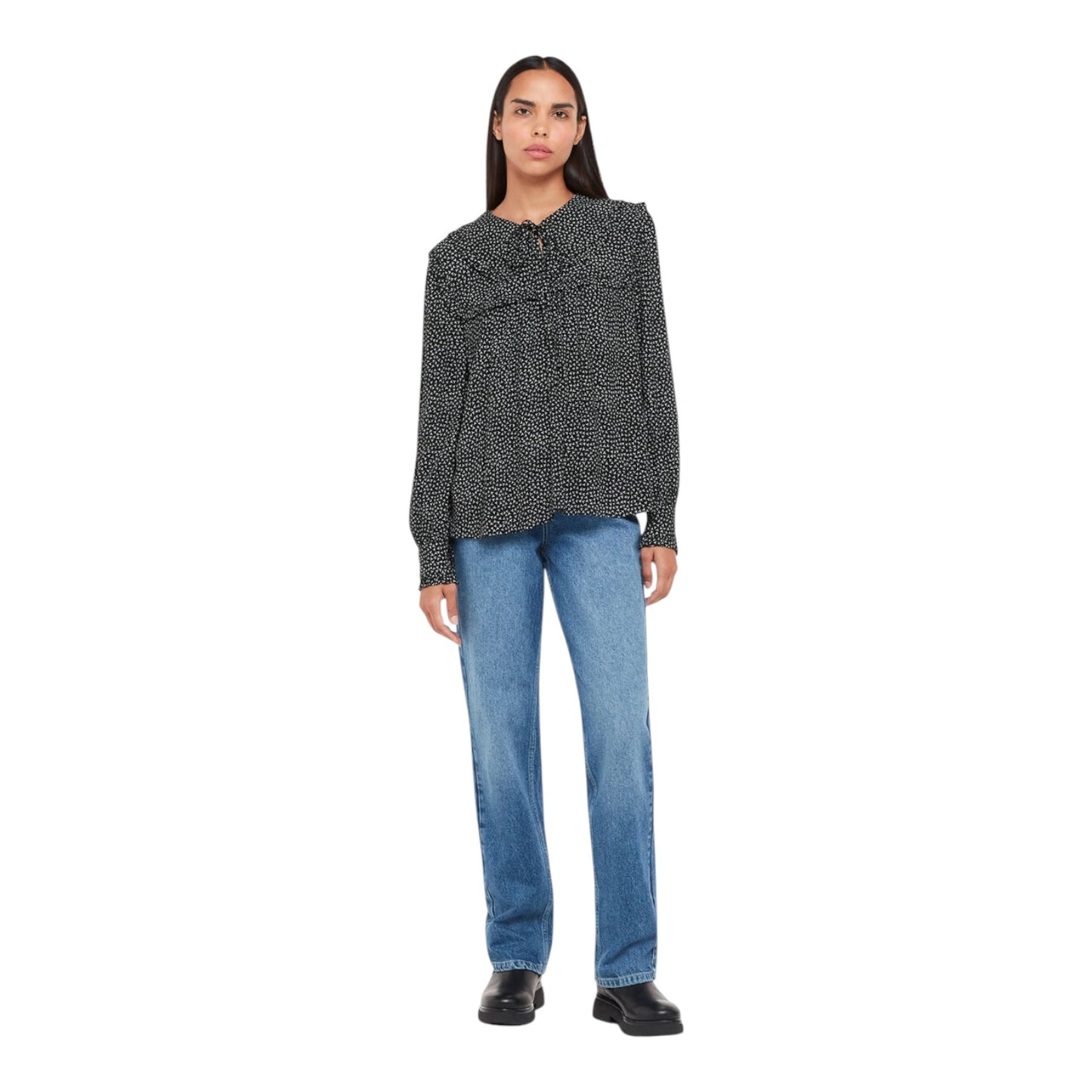 Whistles Black Y Print Ruffled Blouse - 12