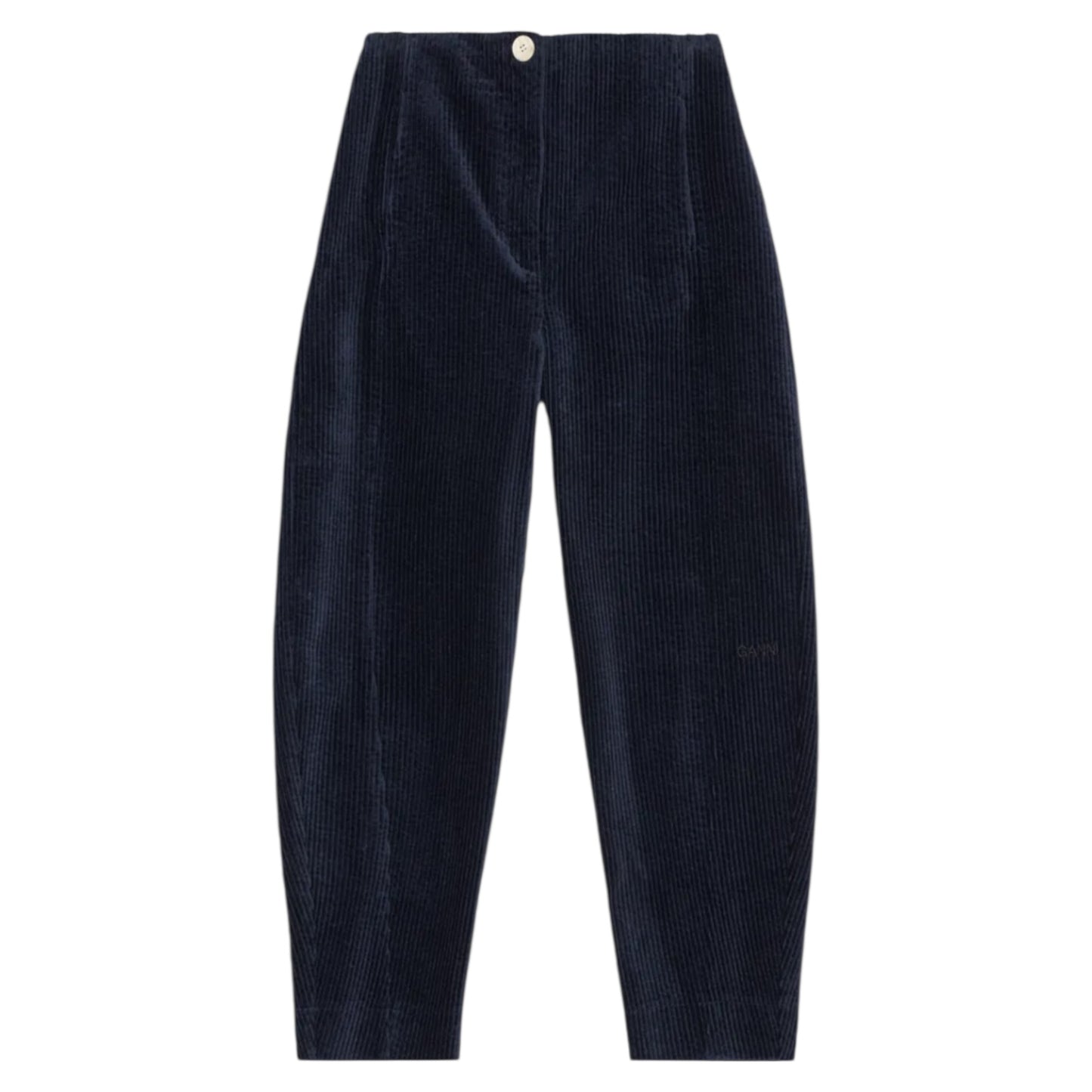 Ganni Navy Cord Barrel Leg Trousers - 10/12