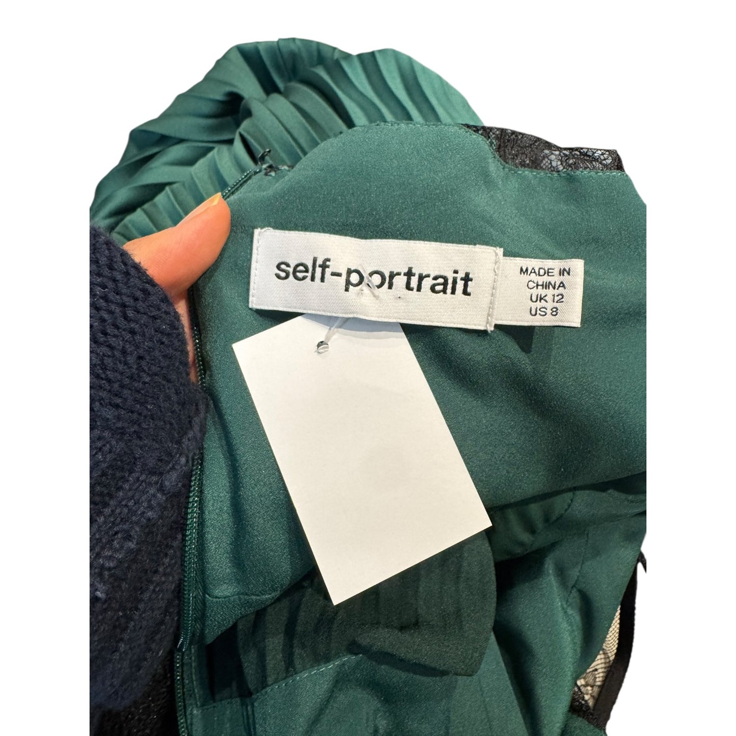 Self Portrait Green and Black Lace Dress - 12