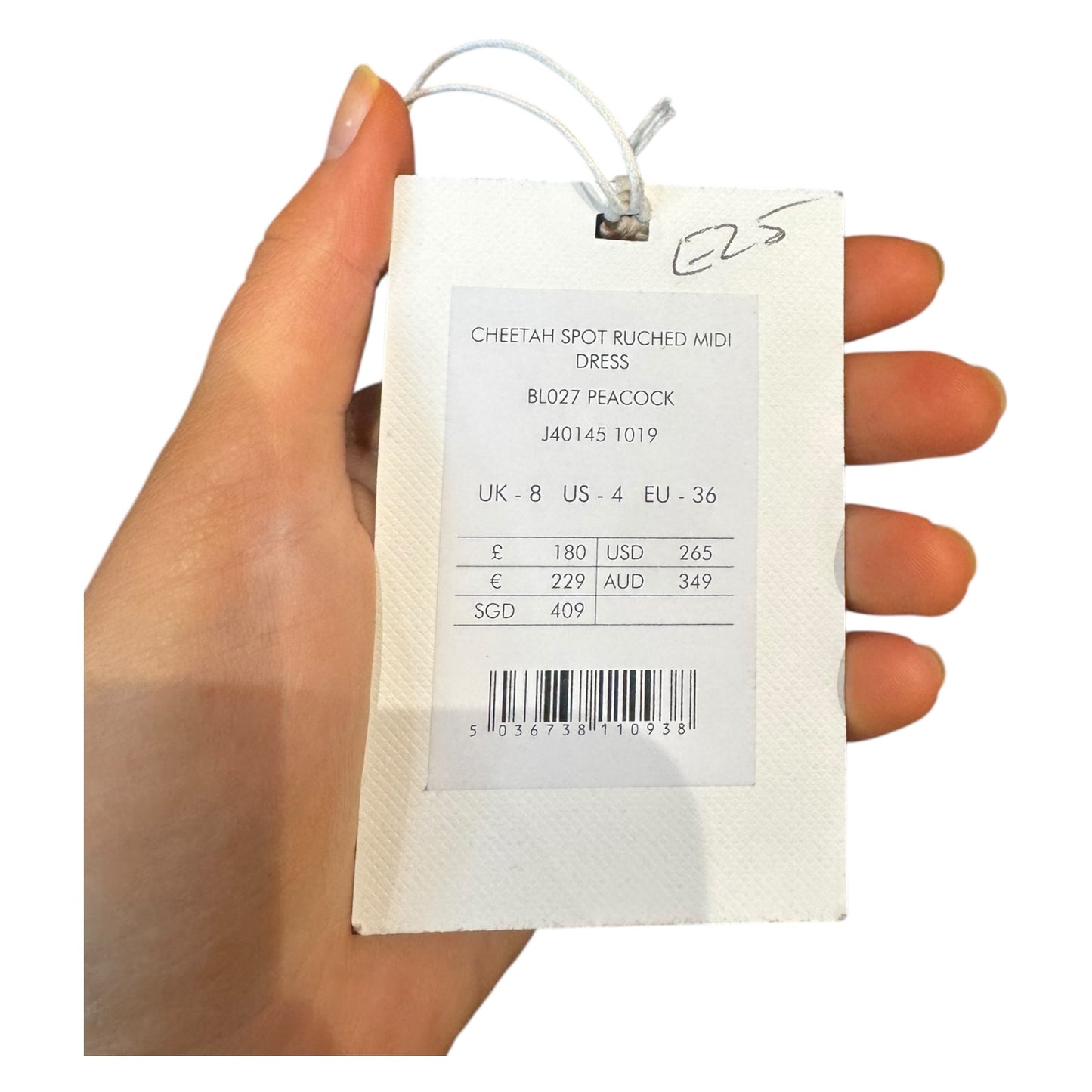 Jigsaw Cheetah Spot Ruched Midi Dress in Navy and Blue - 8 - NEW