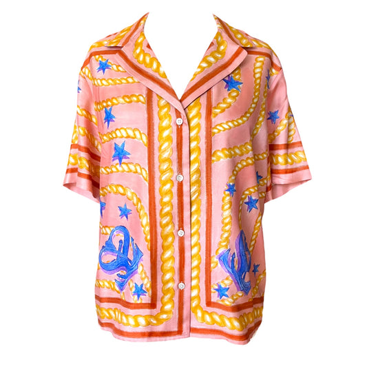 Sandro Peach Patterned Silk Shirt - 12