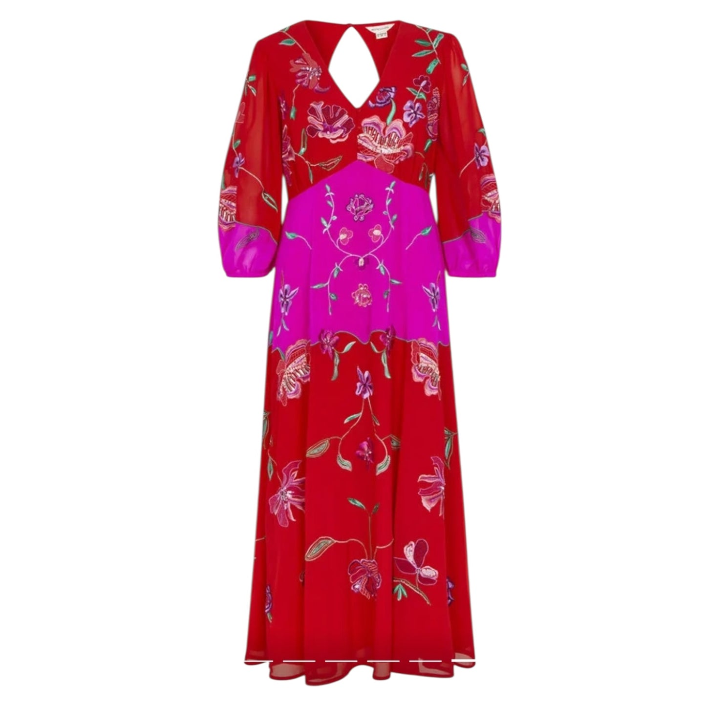 Monsoon Joanna Embellished Dress in Pink and Red - 14 - NEW