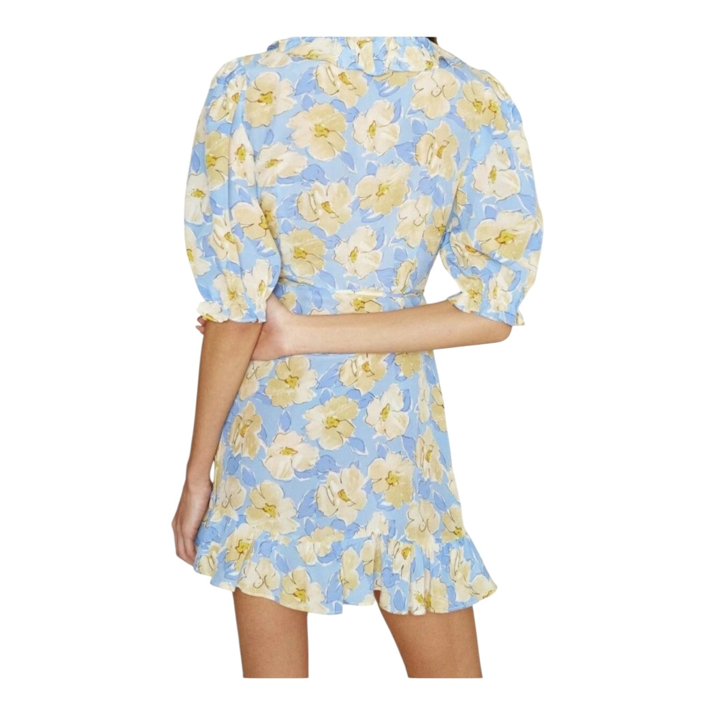 Rixo Nina Blue Floral Silk Wrap Mini Dress - 10