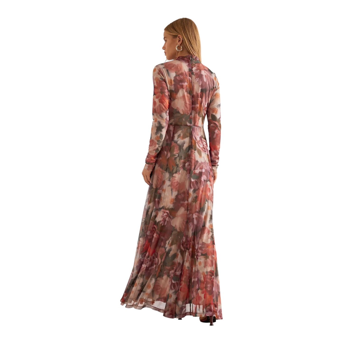Kachel High-Neck Floral Mesh Maxi Dress - 10