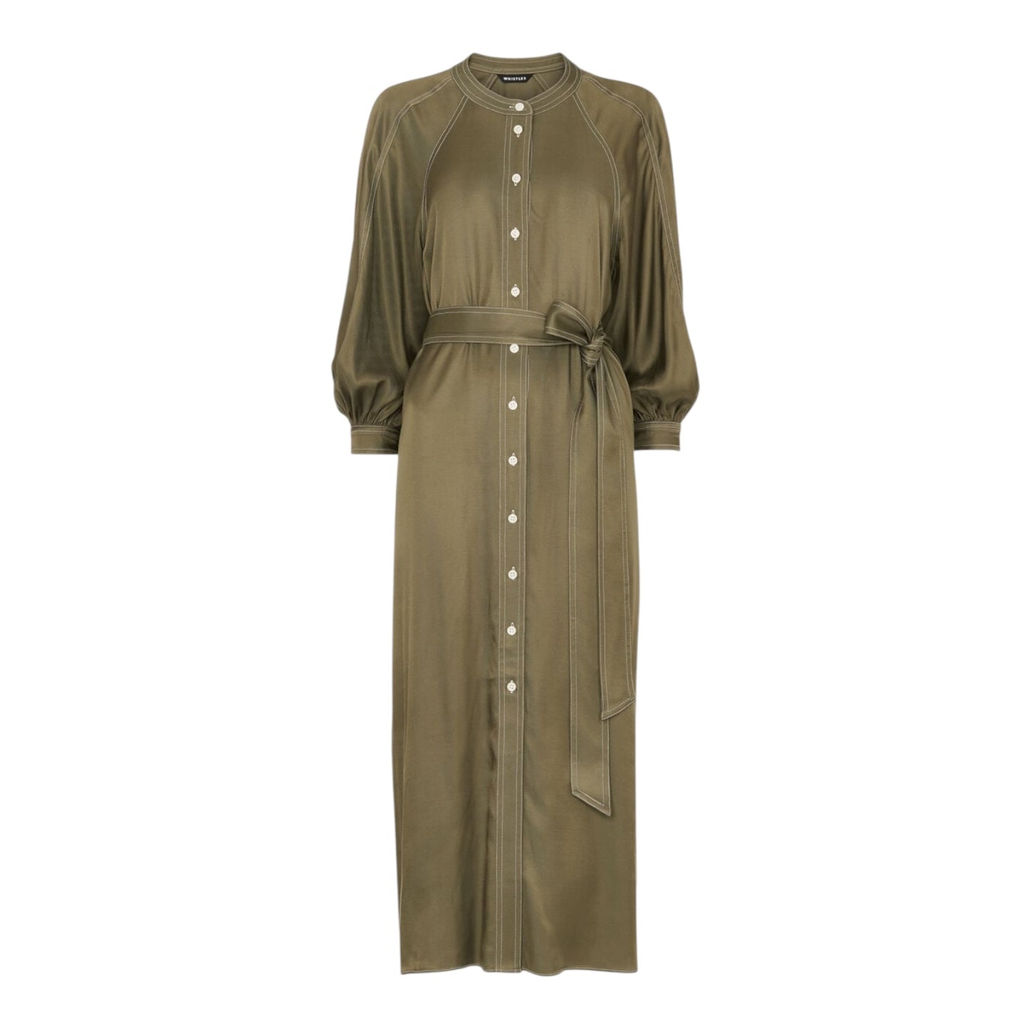 Whistles Khaki Mabel Topstitch Dress - 12