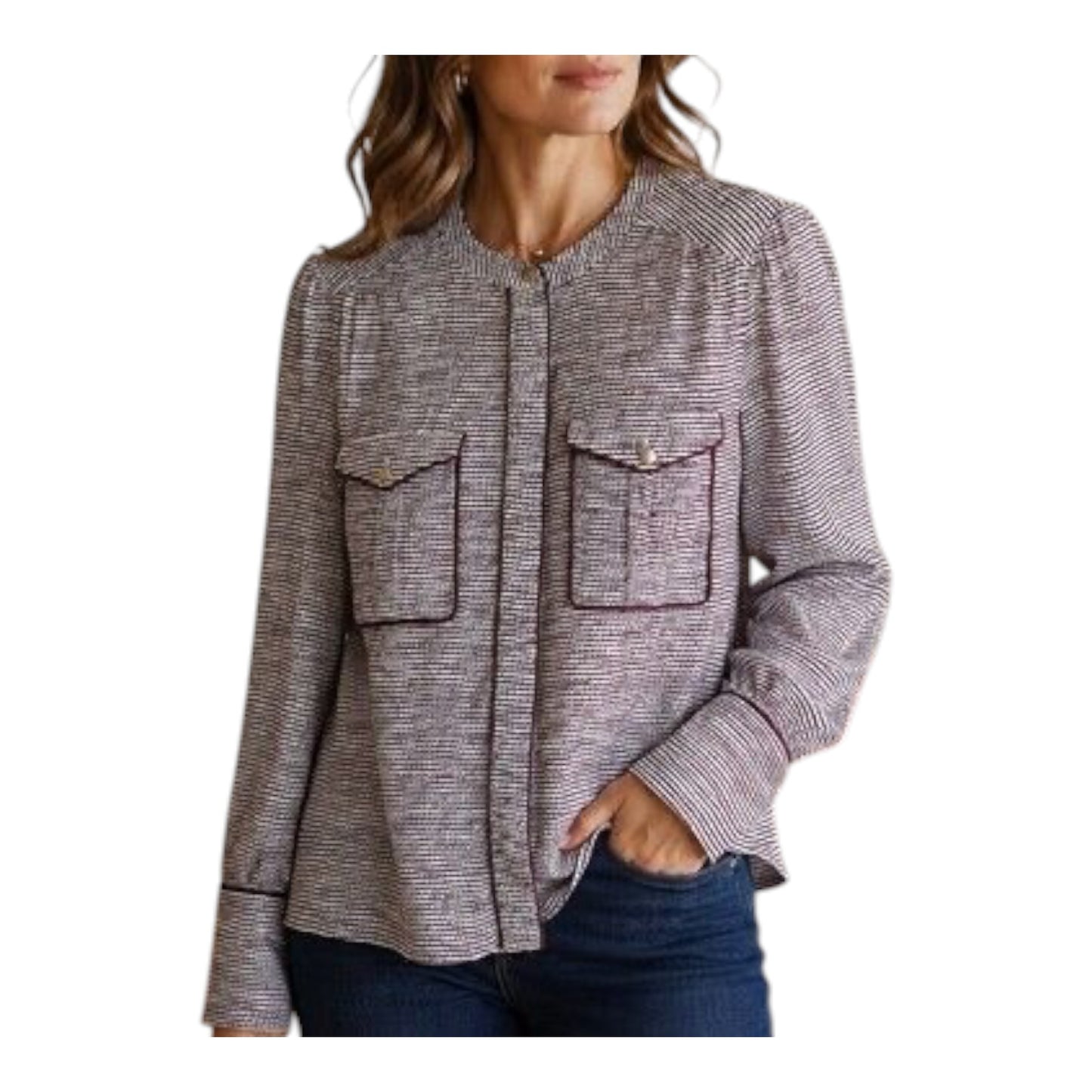 Me + Em Cream and Burgundy Shirt - 8