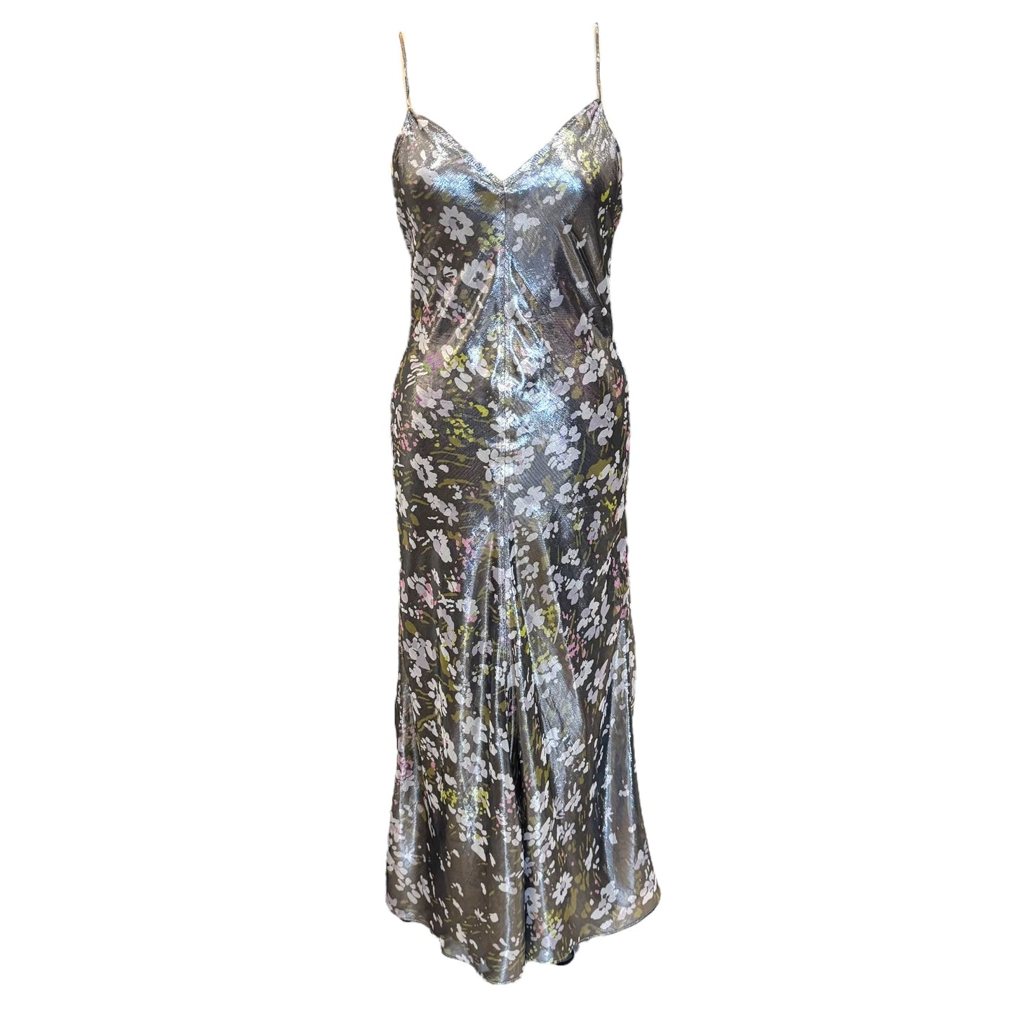 Ganni Metallic Floral Slip Dress - 8