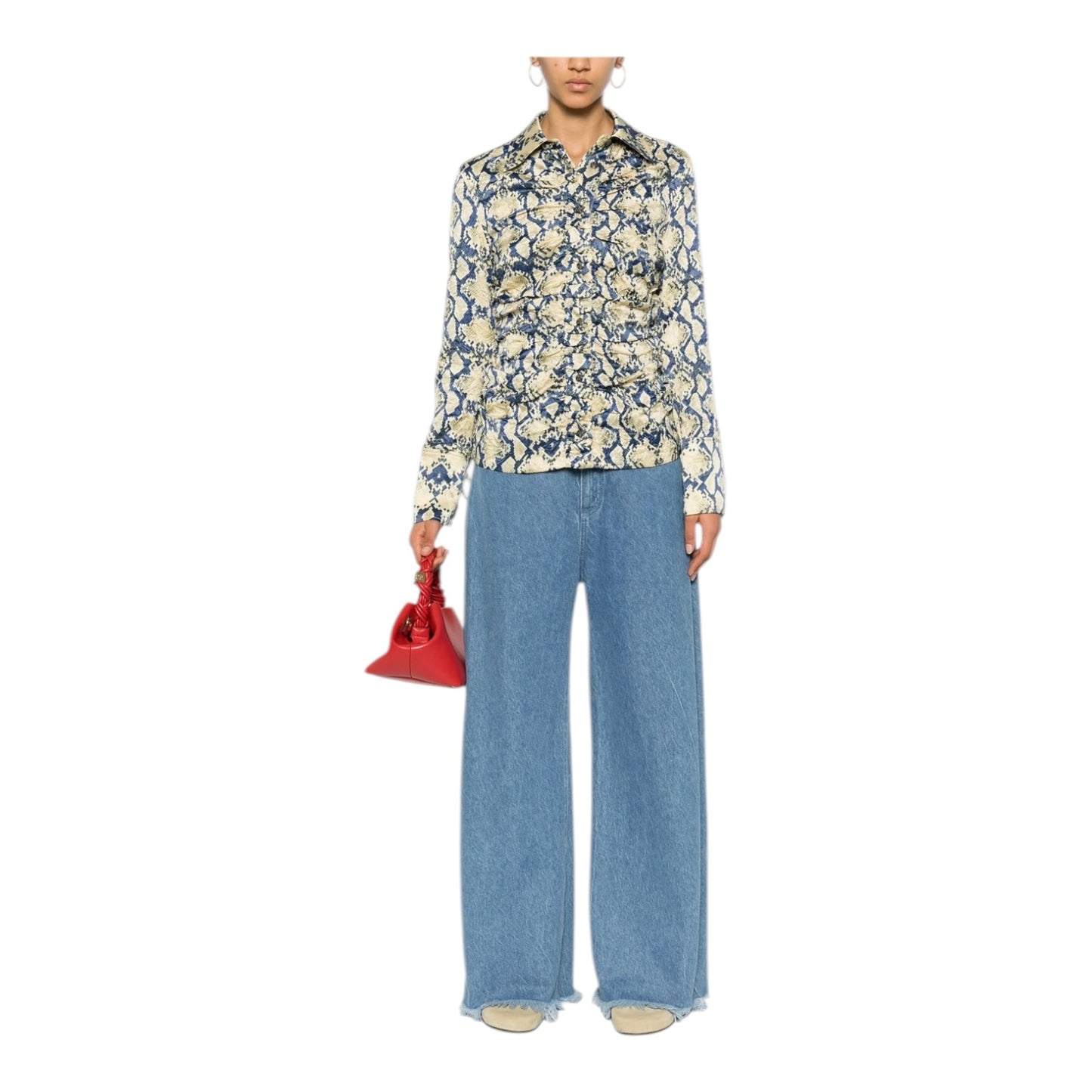 Ganni Snake Print Satin Shirt - 10
