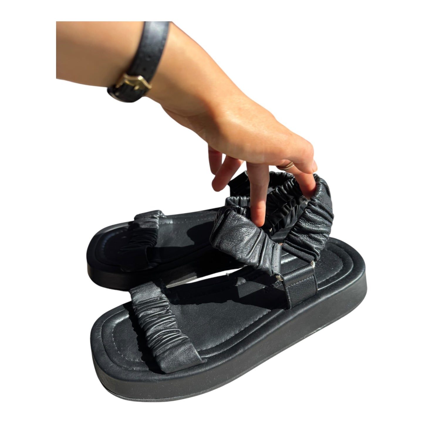 Russell & Bromley Scrunch Up Ruched Flatform Sandals - 38/5