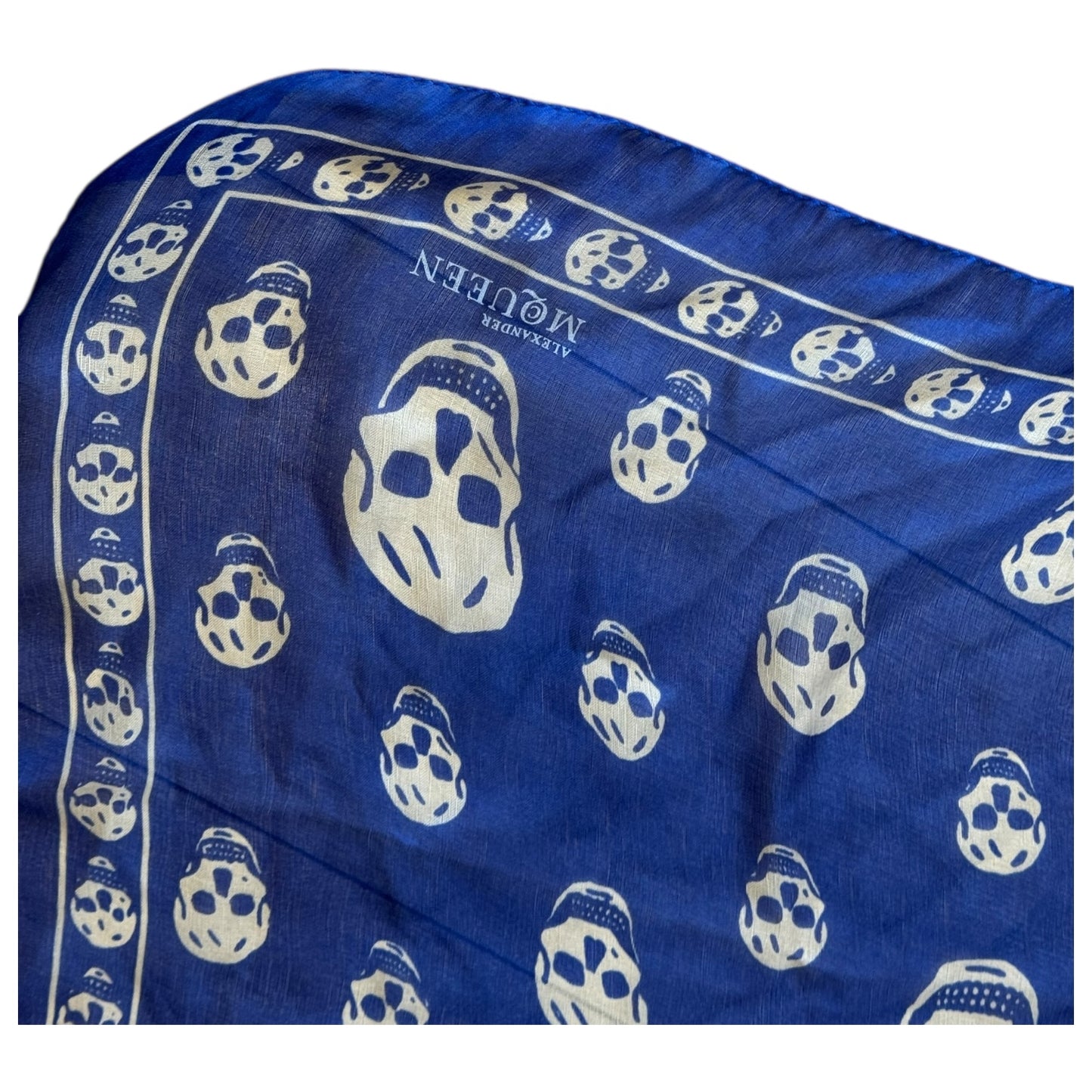 Alexander McQueen Blue and White Silk Scarf - NEW