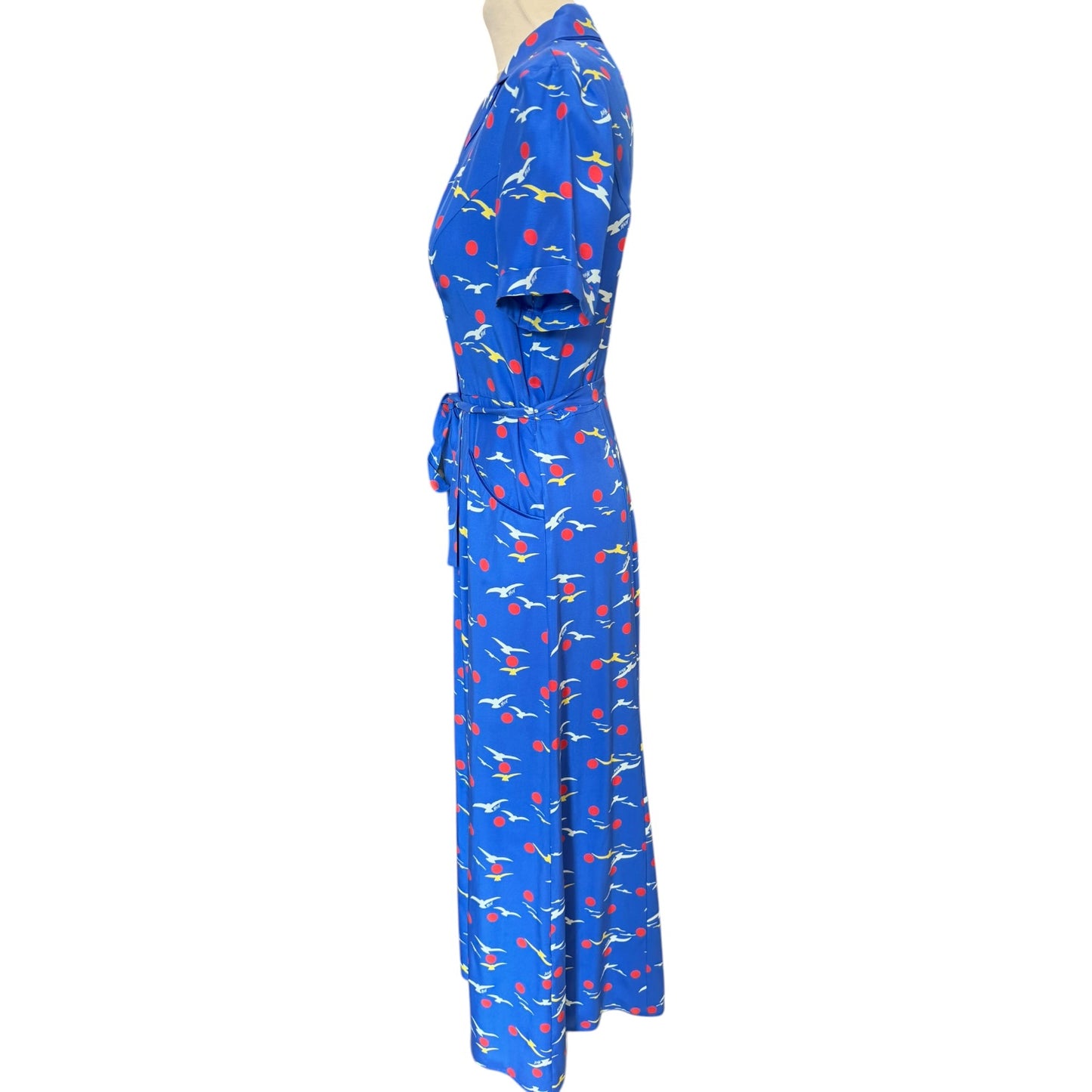 HVN Silk Long Maria Dress in Blue Bird Print - 8