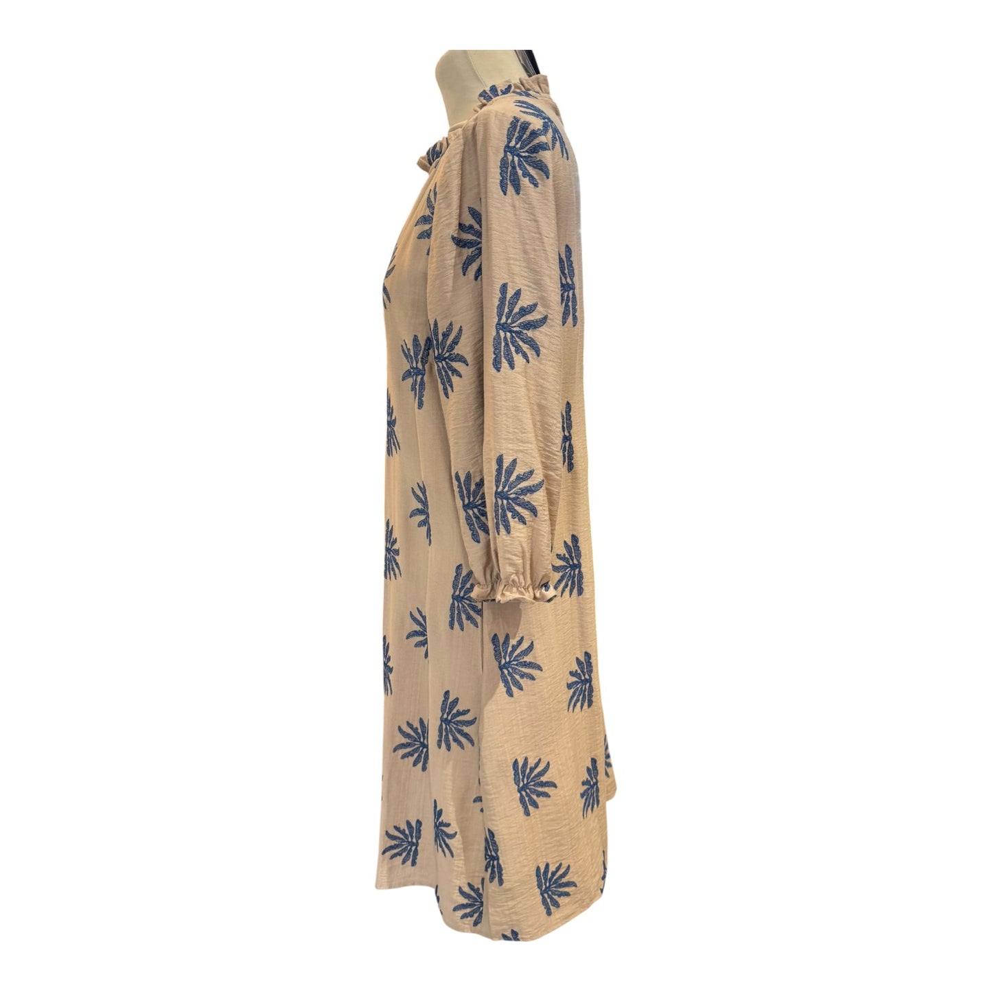 Costa Mani Miley Taupe and Navy Embroidered Dress - 12 - NEW