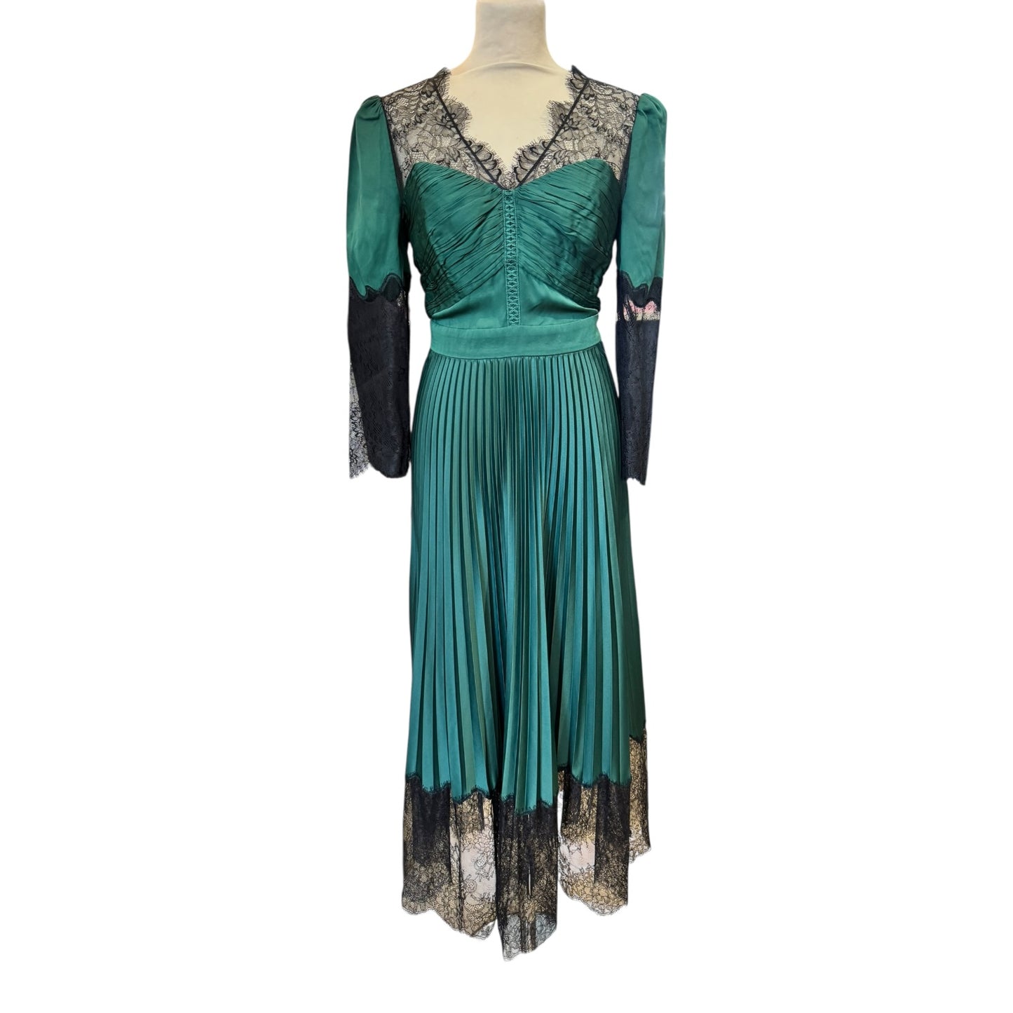 Self Portrait Green and Black Lace Dress - 12