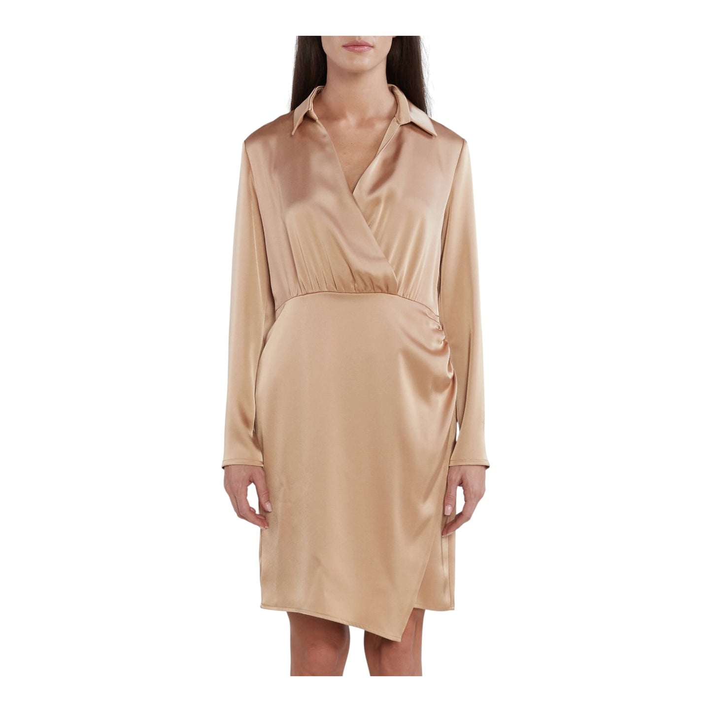 Marc Cain Caramel Satin Drape Shirt Dress - 10/12