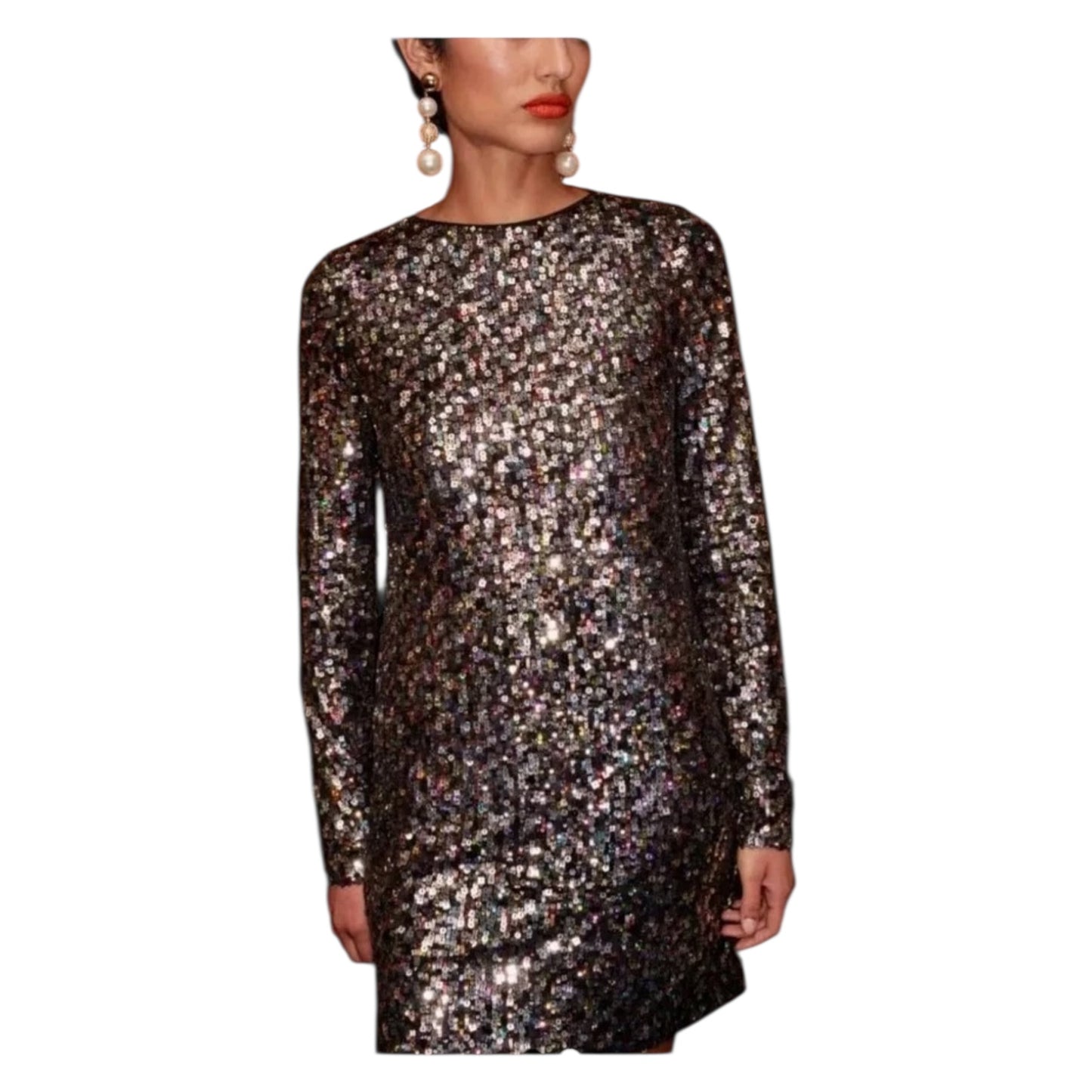 Me + Em Black Sequin Mini Long Sleeve Dress - 10