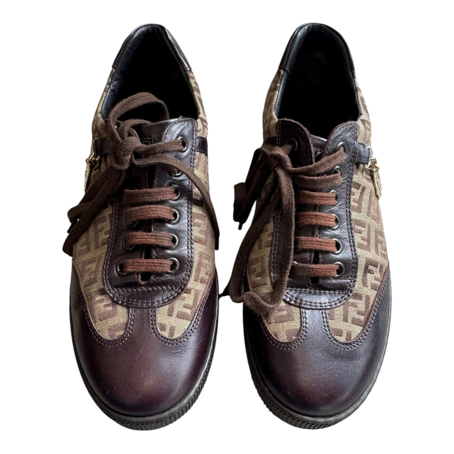 Fendi Brown Zucchino Canvas and Leather Trainers - 36/3