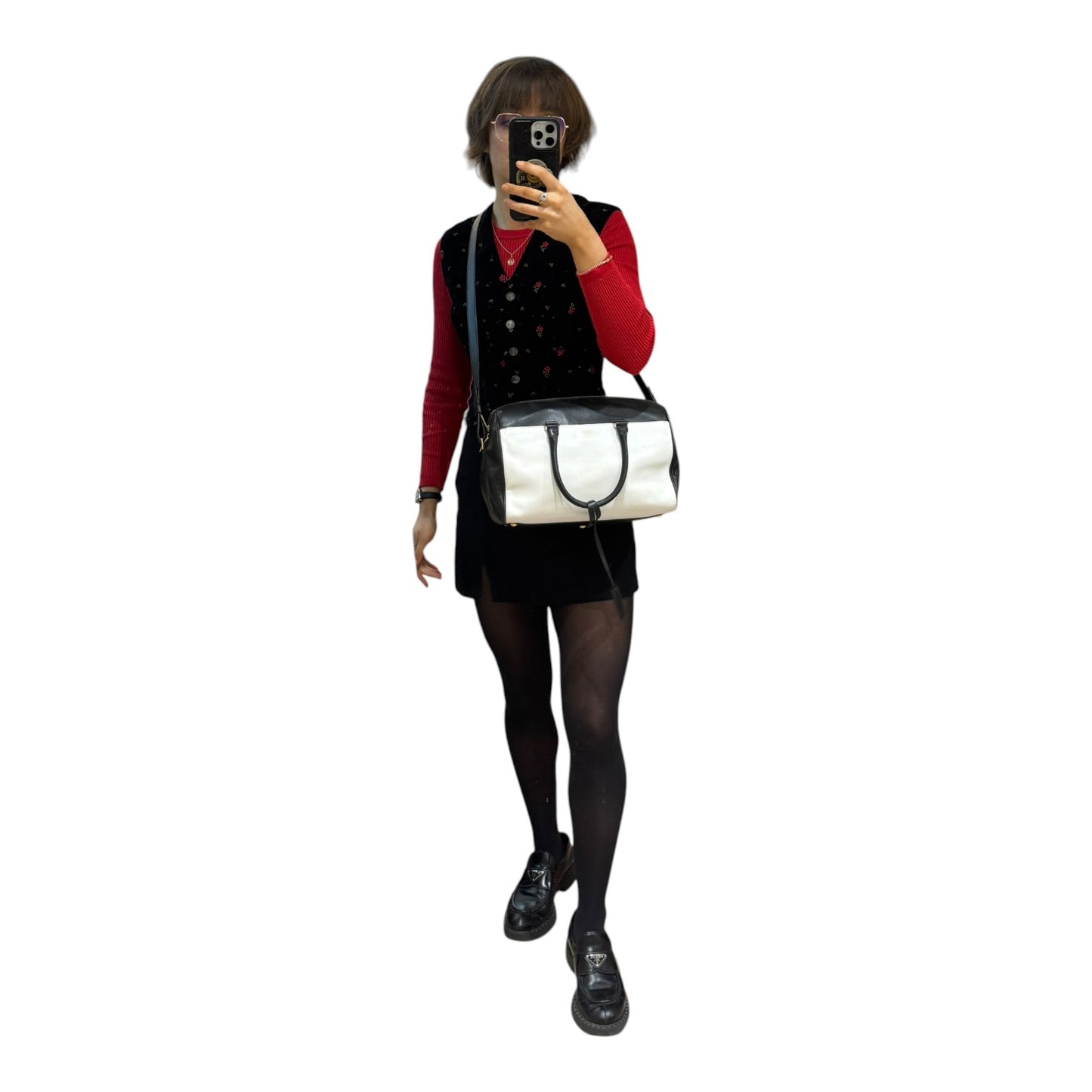 Yves Saint Laurent Black White Bicolor Calfskin Leather Duffle 6 Bag