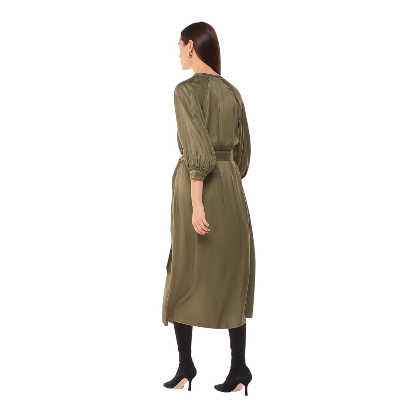 Whistles Khaki Mabel Topstitch Dress - 12