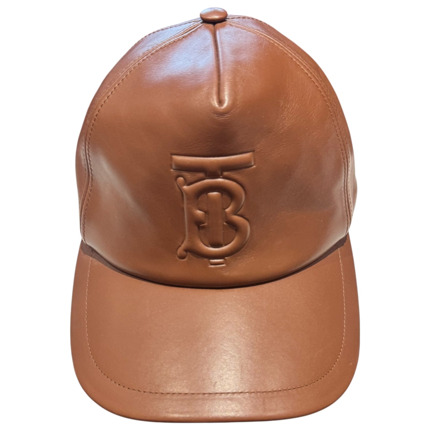 Burberry Brown Leather Logo Cap - M