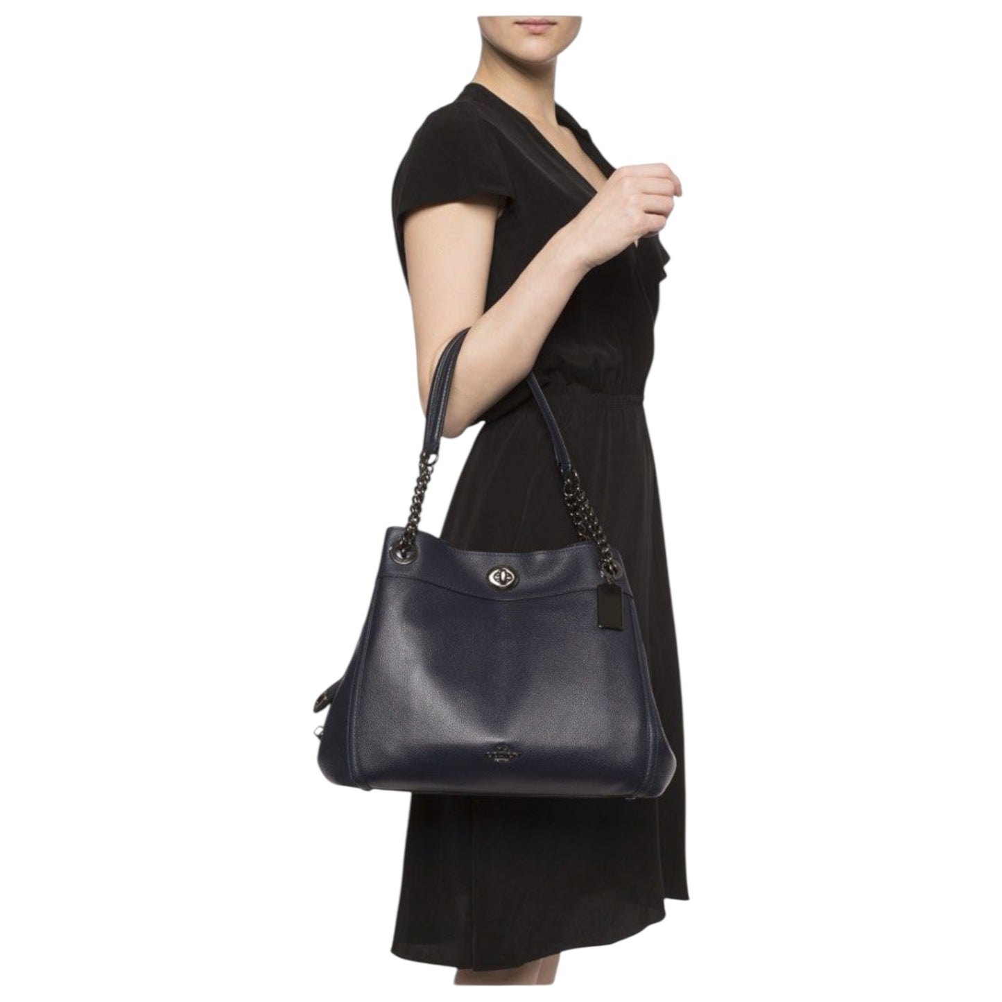Coach Turnlock Edie Navy Polished Pebble Leather Bag