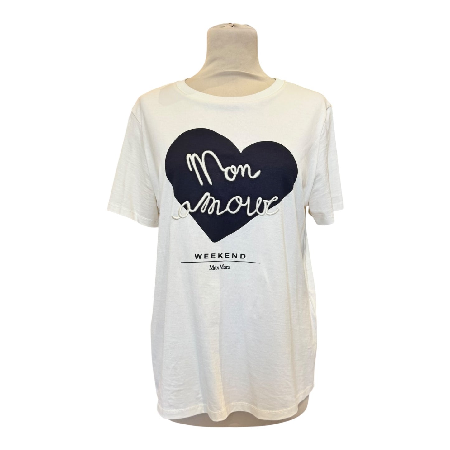 Weekend Max Mara Vello Mon Amour Cream Navy T Shirt - 10