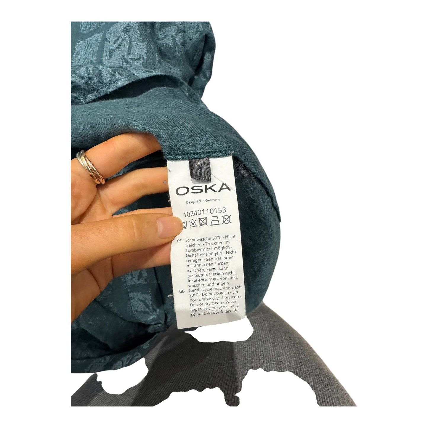 OSKA Teal Green Dip Hem Linen Top - 10/12