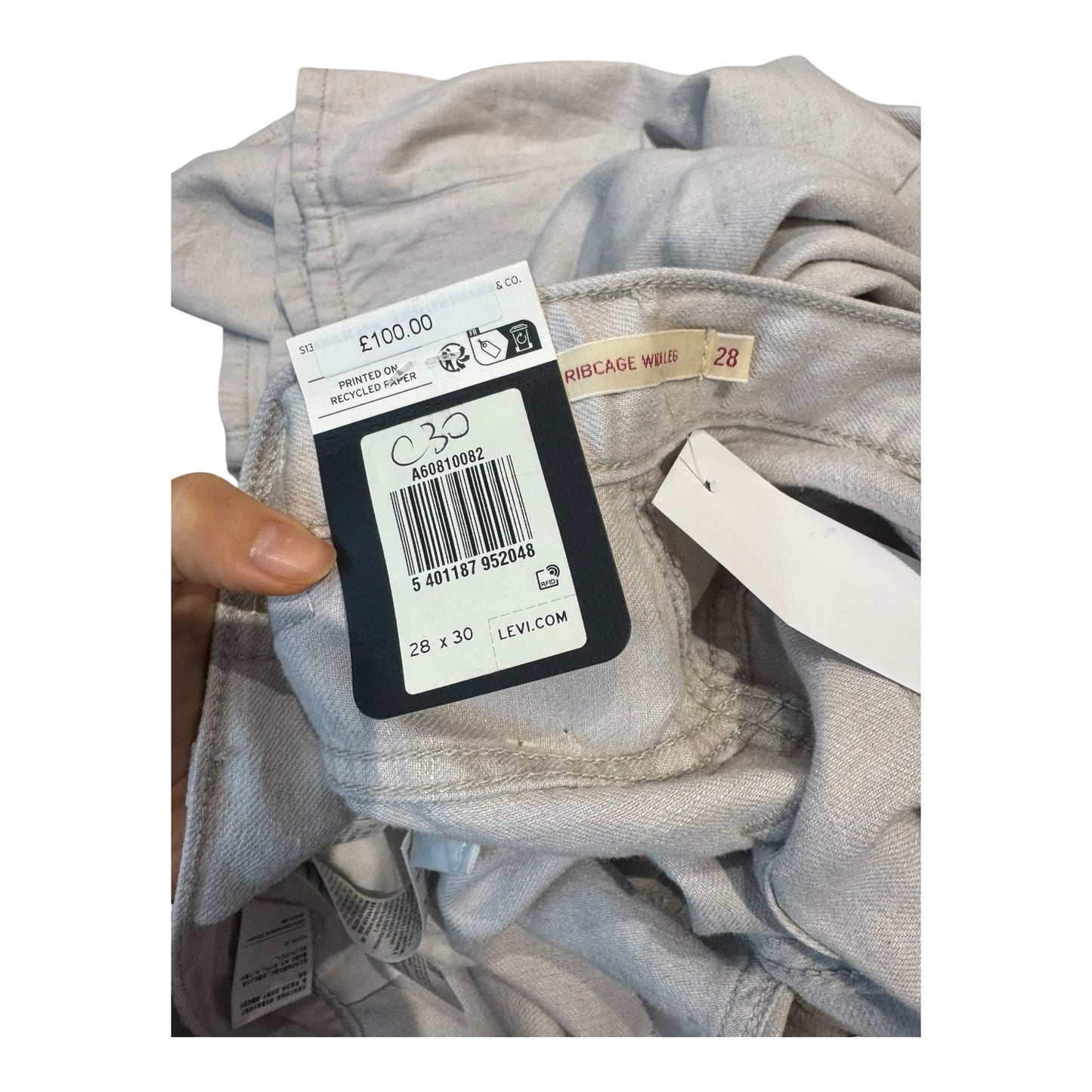 Levi's Lightweight Ribcage Wide Leg Linen Trousers - 10 - NEW