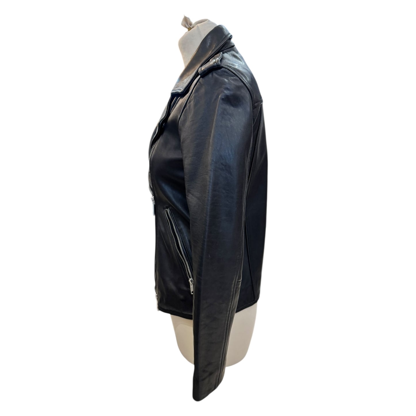 AllSaints Elva Leather Biker Jacket in Black - 8