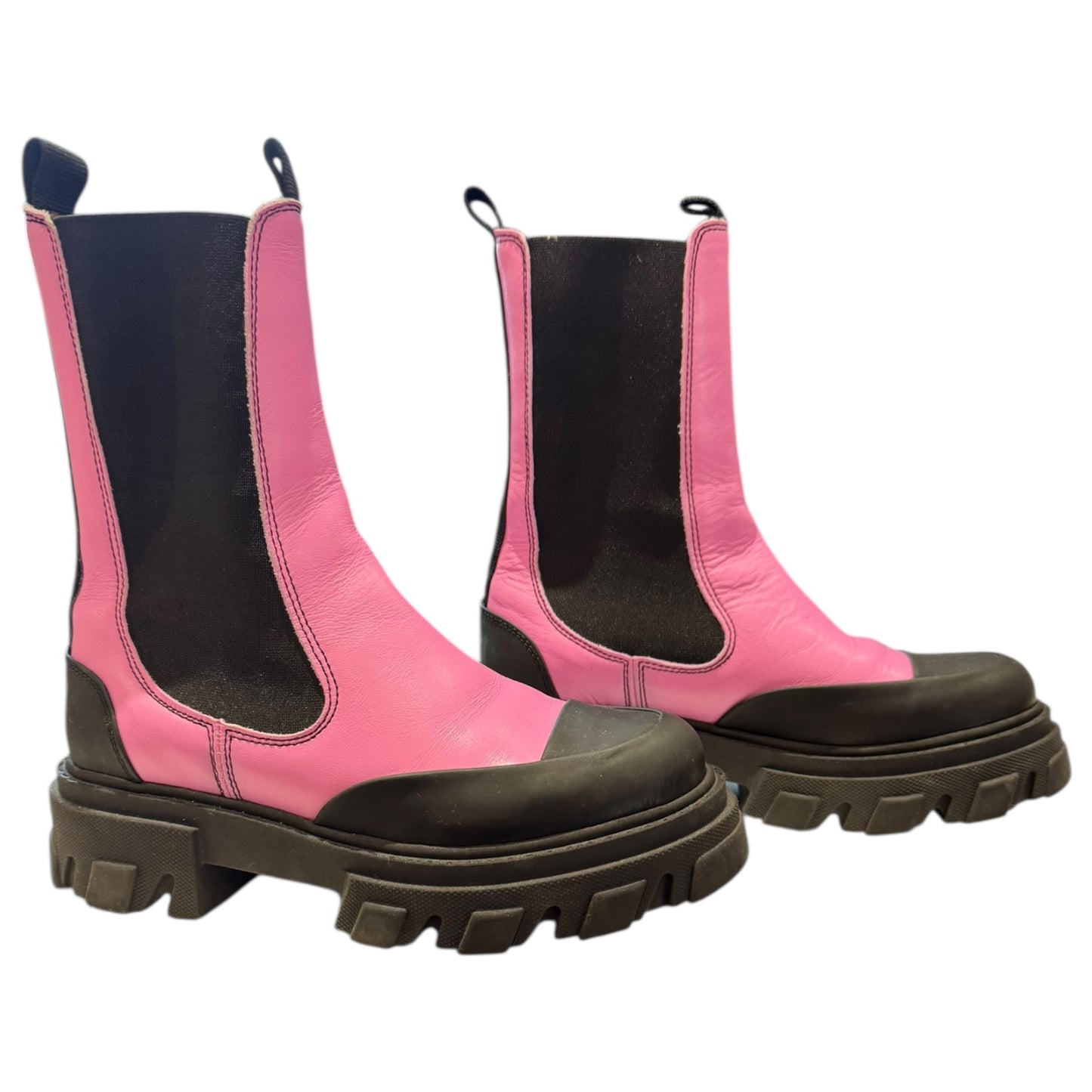 Ganni Combat Boots In Rose-Pink Leather - 38 / 5