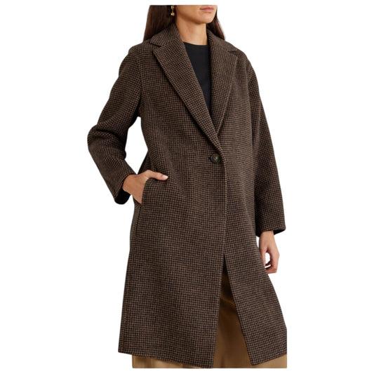 Vince Brown Houndstooth Wool Blend Coat - 10