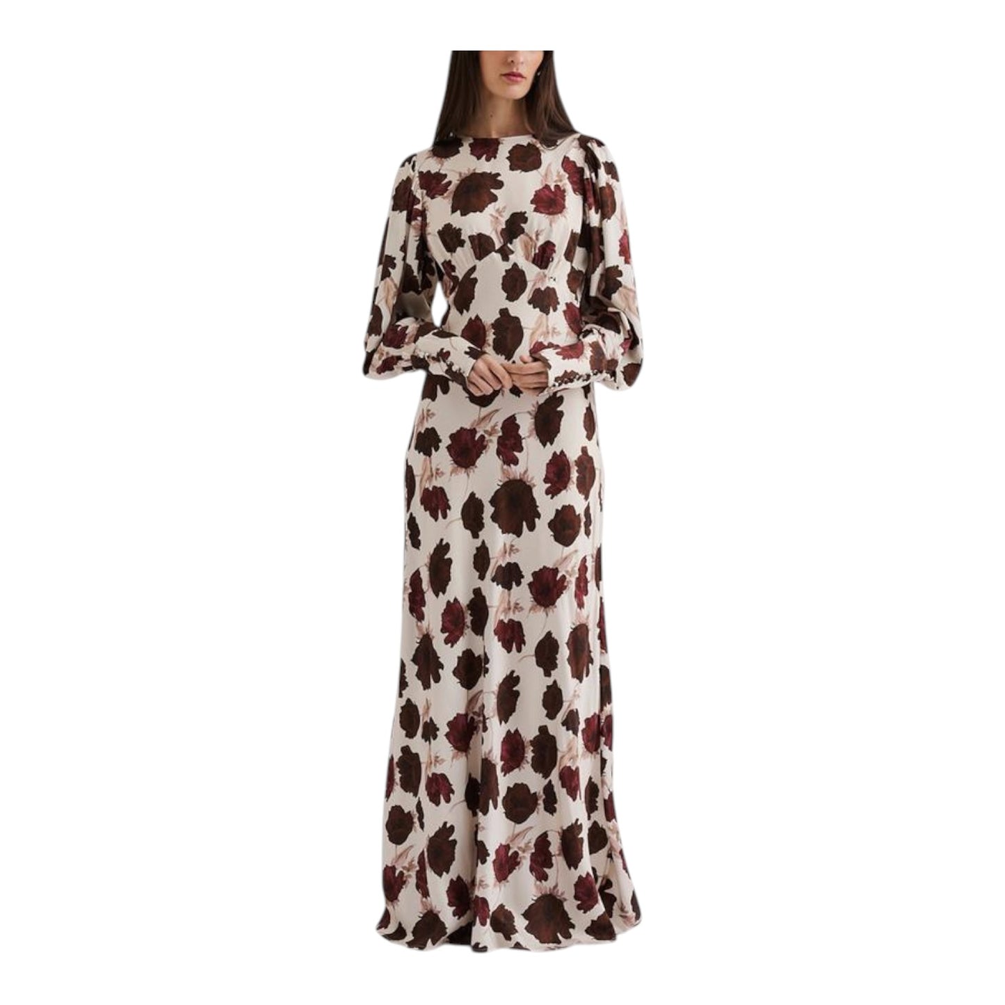 Malina Alize Floral Satin Maxi Dress in Wine Peony - 12/14