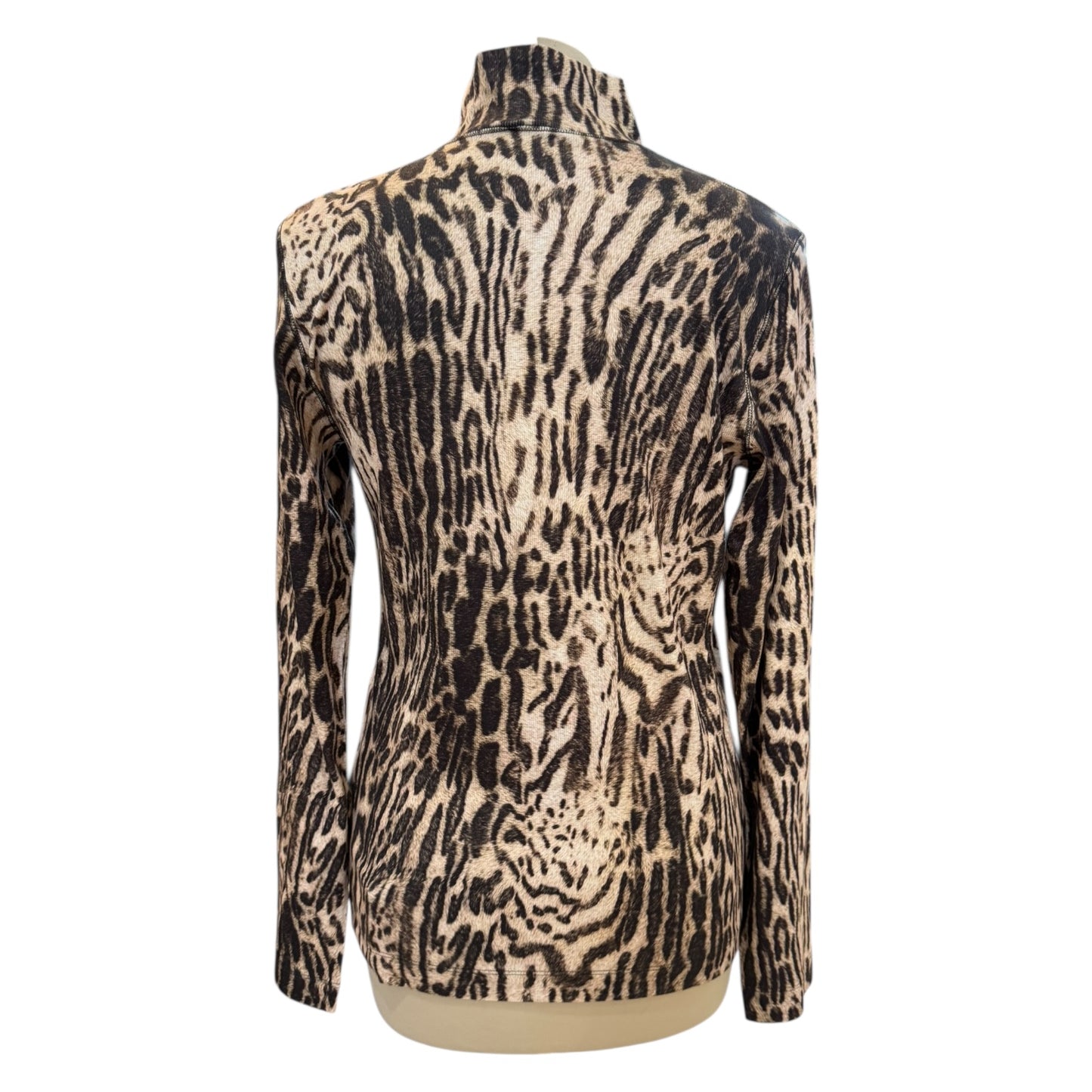 Marc Cain Beige and Black Animal Print Polo Neck Top - 14 - NEW