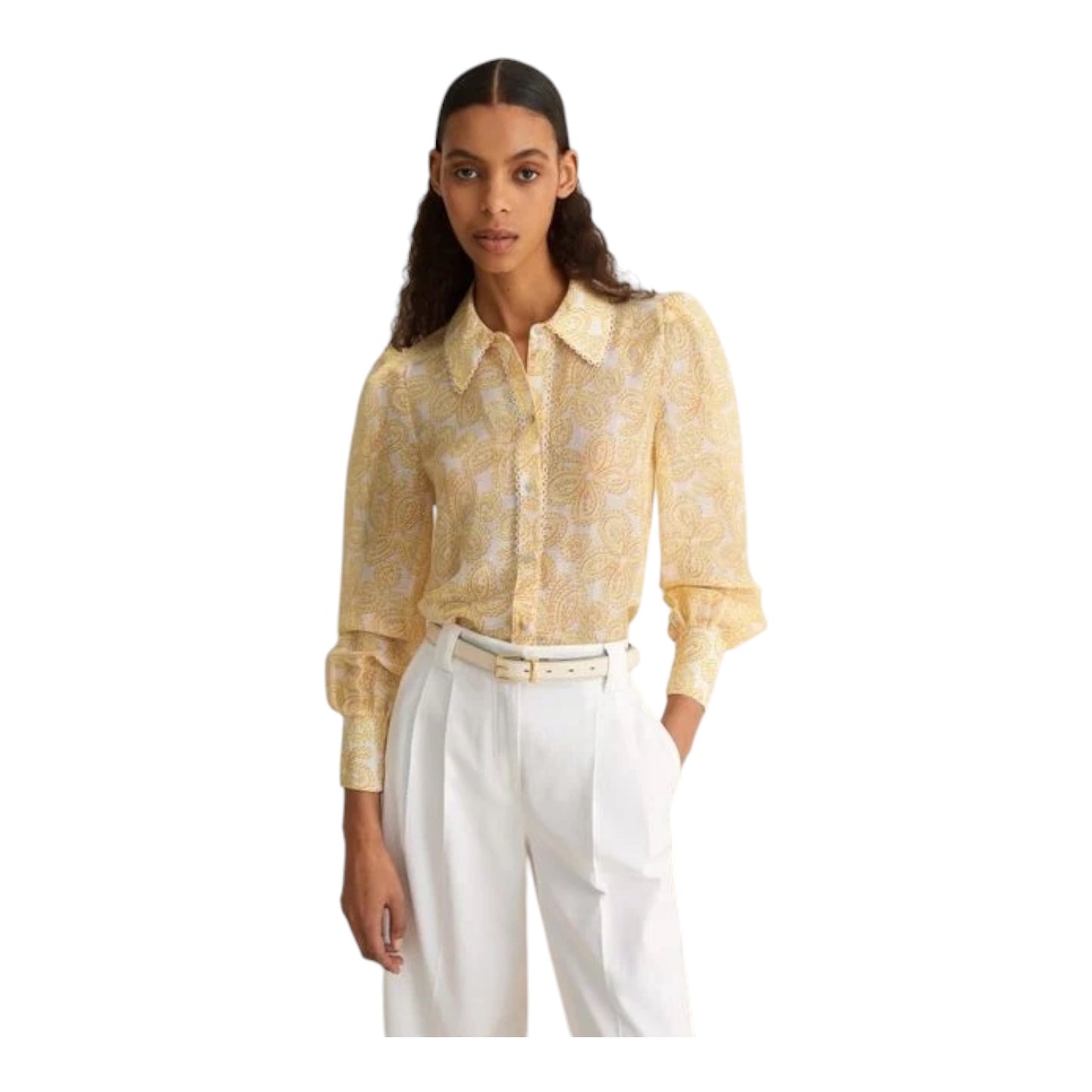 Me + Em Silk Linen Lace Balloon Sleeve Blouse - 14