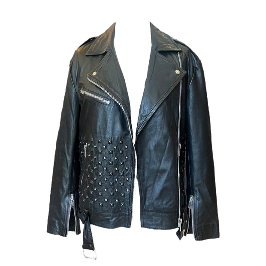 Topshop Black Leather Studded Jacket - 10