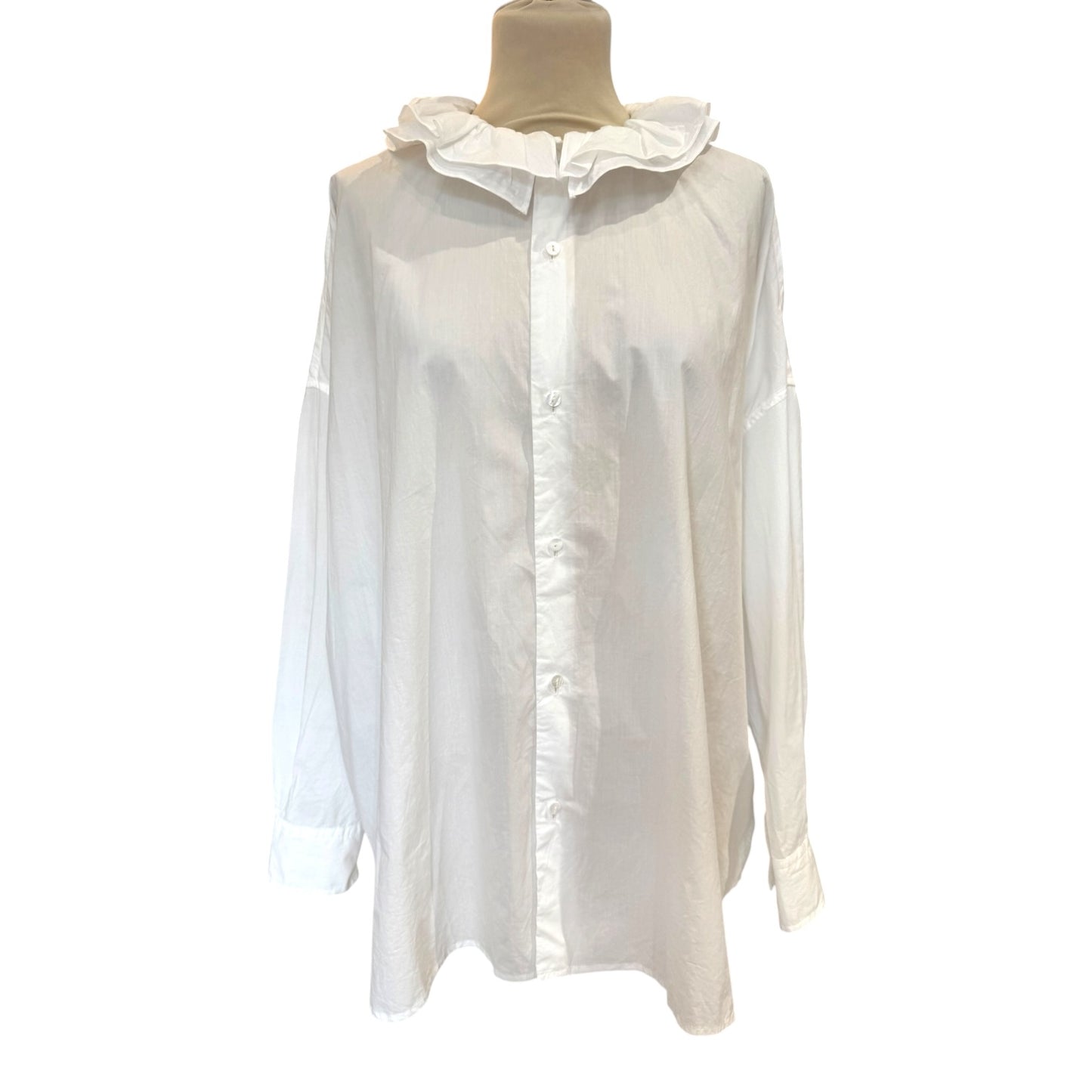 Toujours White Ruffle Collar Shirt - One Size