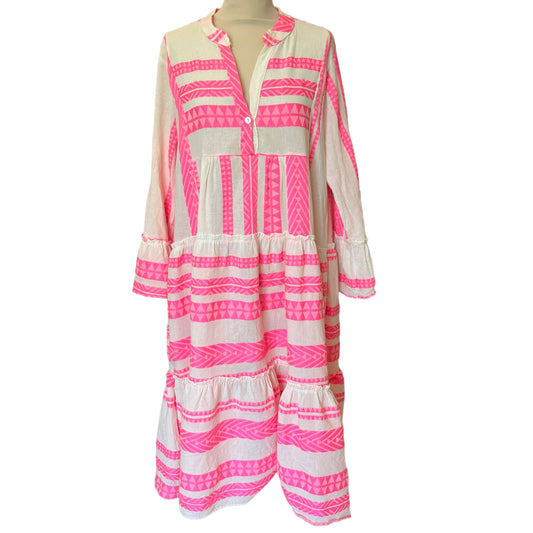 Cream and Neon Pink Beach Dress - 10
