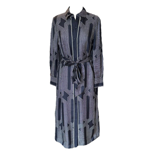 Jaeger Navy Geometric Silk Dress - 8 - NEW