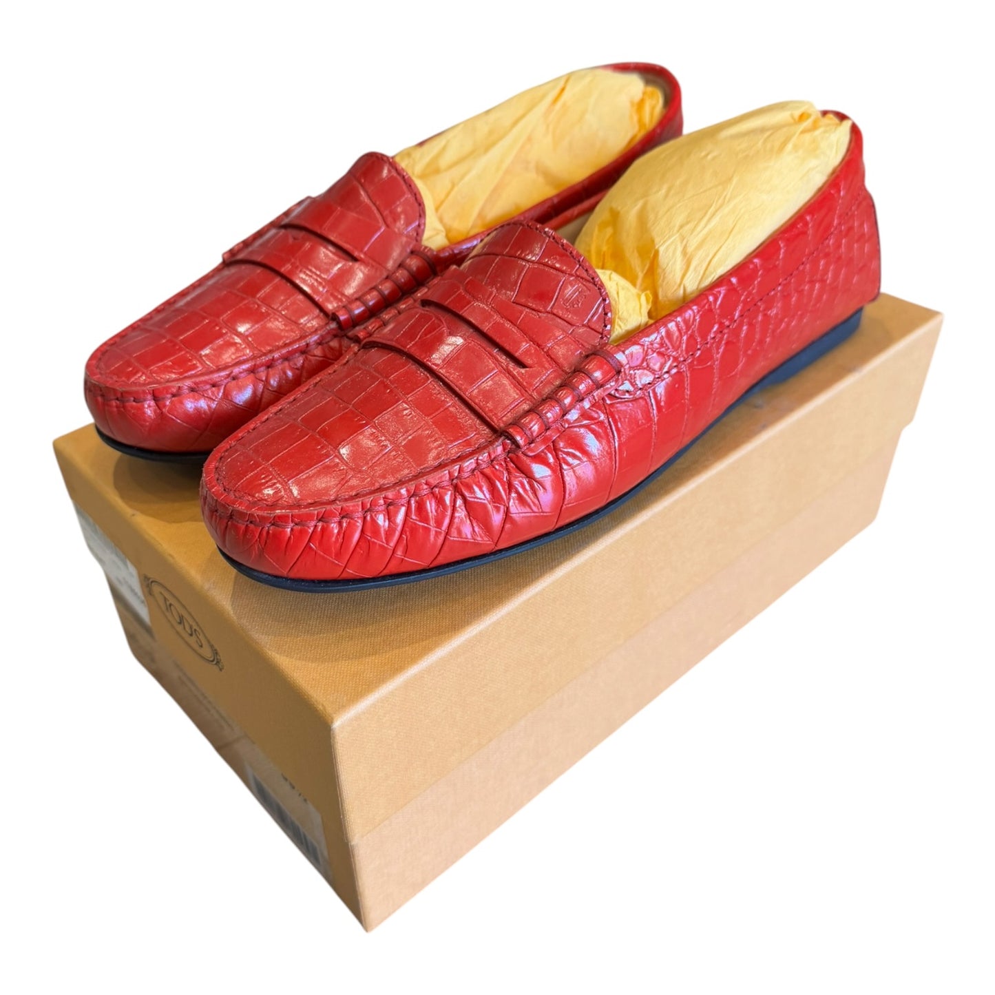 Tod's Red Croc Leather Gommini Mocasinno Driving Shoes - 39.5/6.5