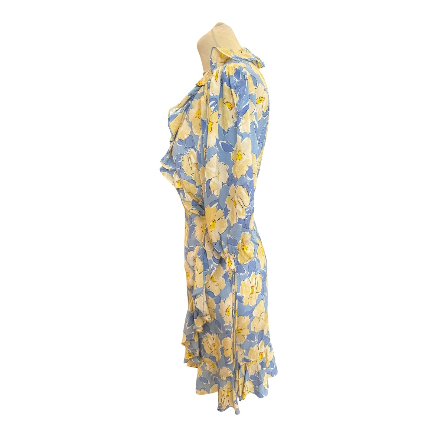 Rixo Nina Blue Floral Silk Wrap Mini Dress - 10