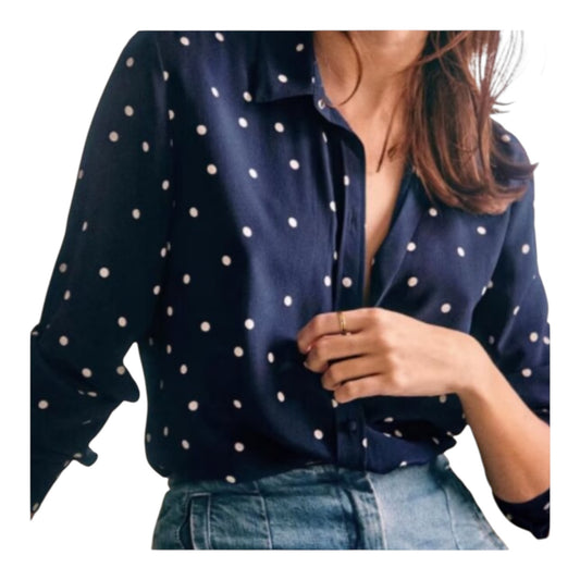 Sezane Navy Spot Silk Shirt - 10