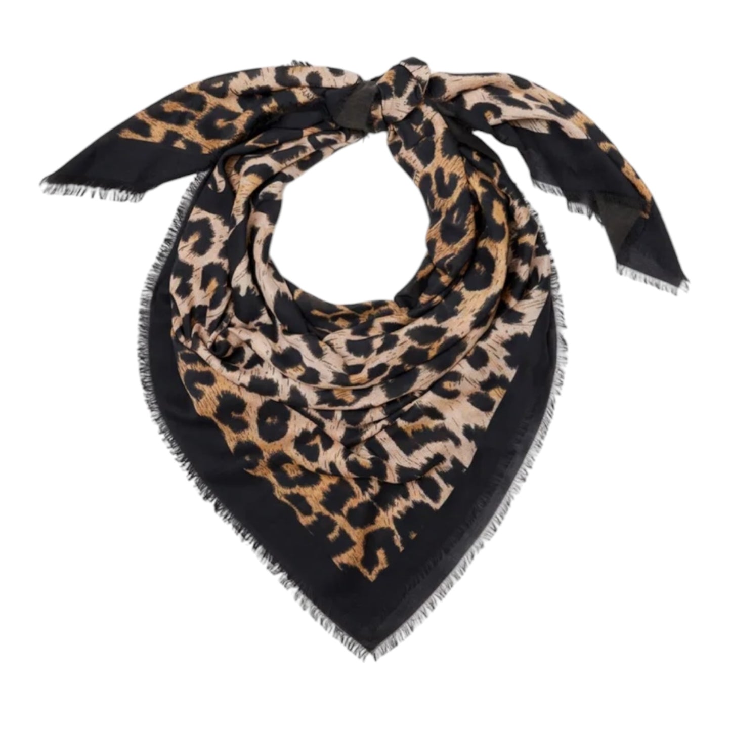 All Saints Black and Leopard Print Scarf