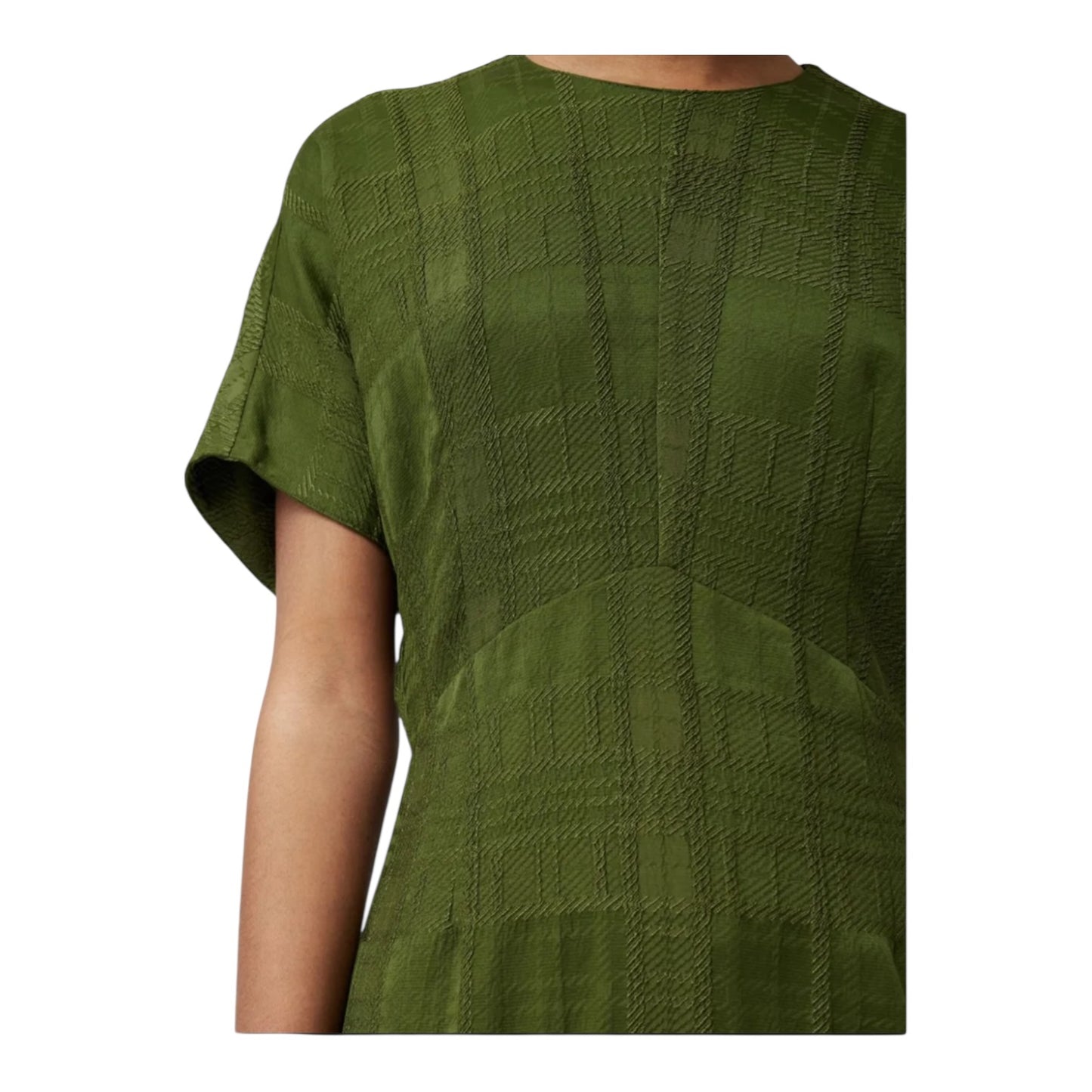 Jigsaw Khaki Textured Check Midi Dress - 10